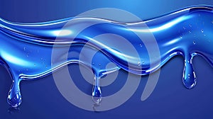 An illustration of a liquid cosmetic gel texture isolated on a blue background. The cream or serum is dripping with