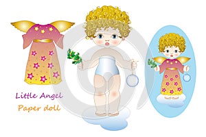 Illustration of a little angel wearing clothes like a paper doll