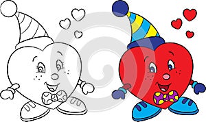 Before and after illustration of a little boy-heart, in color and black and white, for children`s coloring book or Valentines card