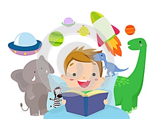 A little boy reading book