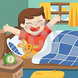 Illustration of A Little girl wake up in the morning.