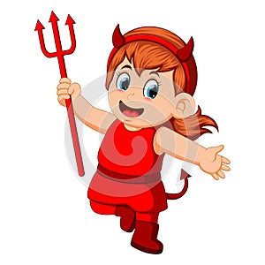 Little kids in halloween red devil costume