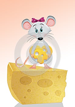Illustration of little mice on the slice of cheese