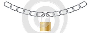 Illustration of a locked padlock with silver chains isolated on white background