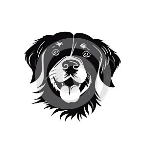 Illustration logo of black dog\'s face head on a white background.