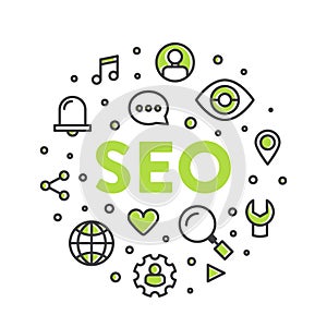 Illustration Logo Concept of SEO Search Engine Optimization Process