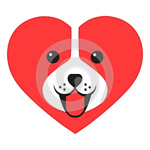 Illustration logo of a cute dog face in a red heart