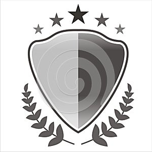 Illustration logo grey shield with 5 stars and 2 grains