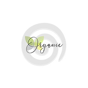 Illustration Logo for Organic Vegan Healthy Shop or Store, BIO and ECO Product Sign, Green Plant with Leafs Symbol