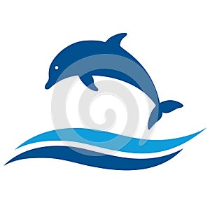 Illustration logo for recreation and tourism.Dolphin jumping on the waves