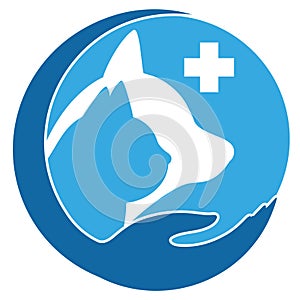 Illustration of a logo of a veterinary clinic. Dog and cat with a medical cross