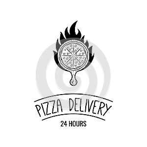 Pizza delivery logo with fire. Vector