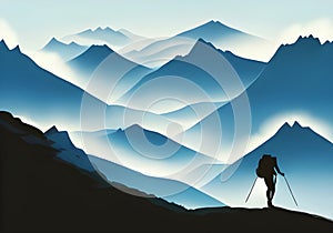 Illustration of a lone climber\'s silhouette against a stunning mountain backdrop