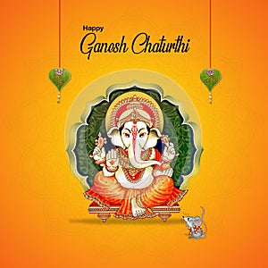 Illustration of Lord Ganpati background for Ganesh Chaturthi with message Shri Ganeshaye Namah