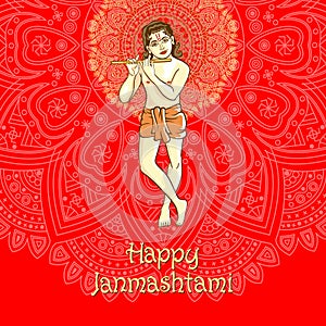 Illustration of Lord Krishana in Happy Janmashtami