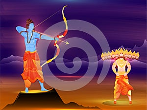 Illustration of Lord Rama killing to Ravana demon showing performance on the occasion of Happy Dussehra.