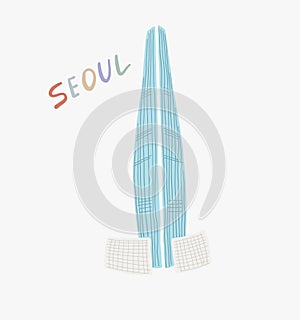 Illustration of Lotte World Tower - famous contemporary building in Seoul photo