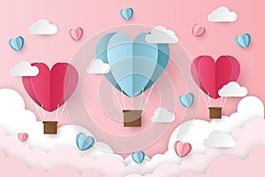 Illustration of love and valentine day with heart baloon and clouds.