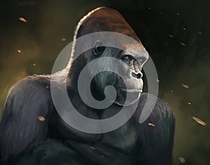 Lowland gorilla portrait with abstract background - digital wildlife painting