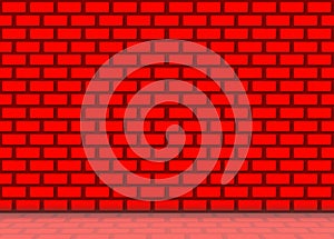 Illustration of luxurious Red color brick blocks wall background with reflection on the floor.