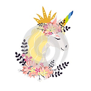 Unicorn cute illustration, card and shirt design