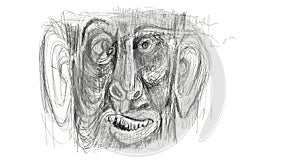 Illustration made from digital drawing showing detail of the face of a man distressed, stunned, amazed. Minimalist and delicate.