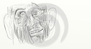 Illustration made from digital drawing showing detail of the face of a man distressed, stunned, amazed. Minimalist and delicate. photo