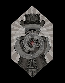 illustration mafia gangster with engraving style