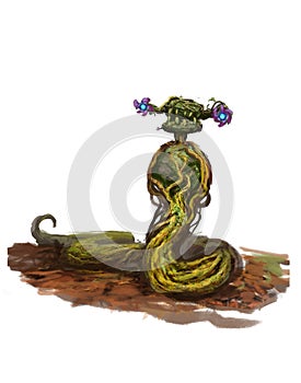 Illustration of magic moss snake creature