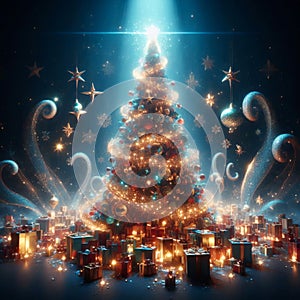 Illustration of a magical elegant Christmas tree