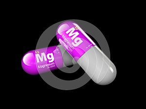 Illustration of Magnesium mineral. Glossy drop pill capsule and vitamin complex. Healthy life medical dietary supplement