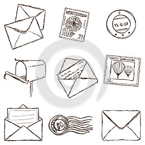 Illustration of mailing icons - sketch style photo