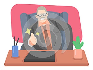 illustration of a male boss giving a thumbs up and appreciating the work of an employee. flat vector design