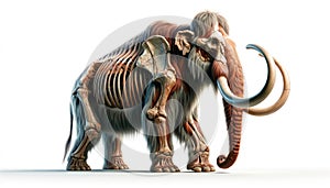 Illustration of Mammoth represented with bones skin and muscle. Generative AI