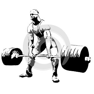 The Illustration man with barbell deadlift