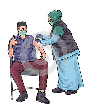 Illustration of a man being injected with a vaccine