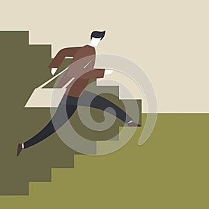 Illustration of a man climbing up the steps