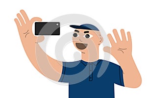 illustration of a man doing selfies, vlogs