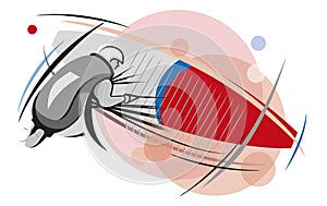 Illustration a man flights a red paraglider