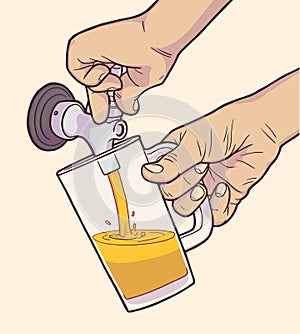Illustration of man pouring draft beer in vintage colors