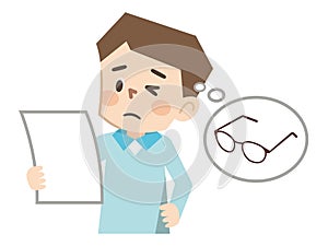 Illustration of a man with presbyopia whose characters are difficult to read photo