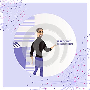 Illustration Man Represent IT Product Presentation