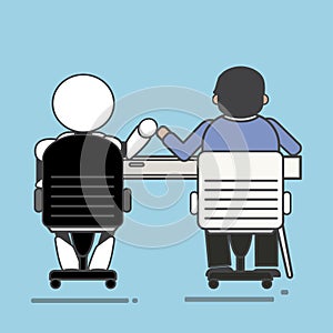 Illustration of man and robot sitting