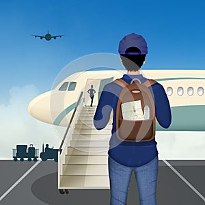 Illustration of man travels by plane