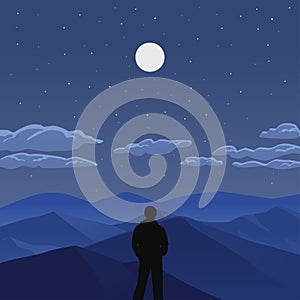 Illustration of man watching moon