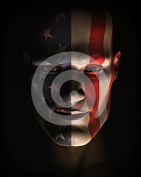 Illustration of Man Wearing USA Flag Face Paint