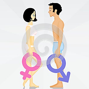 Man and woman with male and female symbols