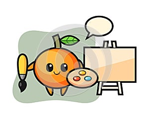 Illustration of mandarin orange mascot as a painter