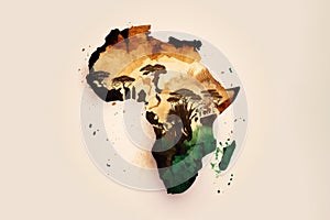 Illustration of the map of the African continent filled with colors. Generative AI