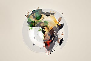 Illustration of the map of the African continent filled with colors. Generative AI